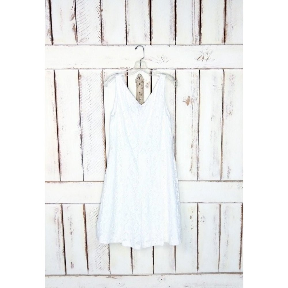 Vintage 90s white cotton eyelet lace sleeveless summer dress - Picture 1 of 5